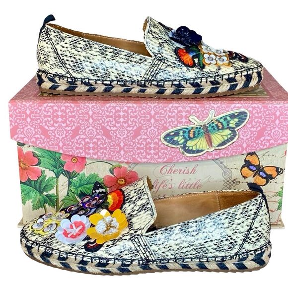 Bill Blass Anthro Sutton Espadrilles Loafers Womens Size 6.5 Snakeskin Print - Picture 1 of 8